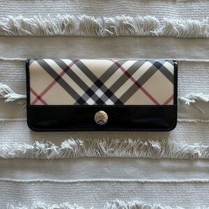 Burberry Beige Plaid Continental Wallet with Black Trim